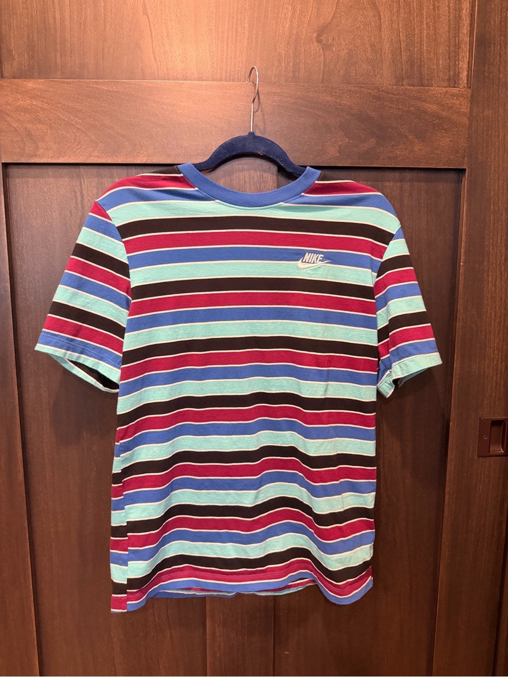 Nike Striped Crewneck Tee in Blue, Maroon & Black